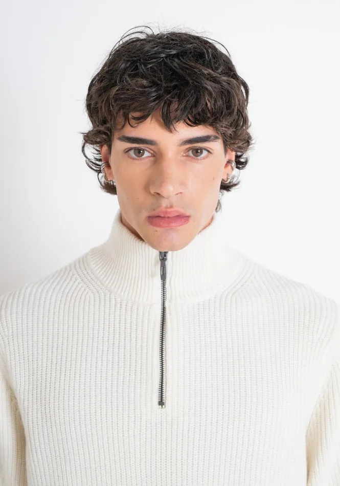 Knitwear Men Antony Morato Regular Fit Light Colour Sweater With Zip In Merino Wool Blend White