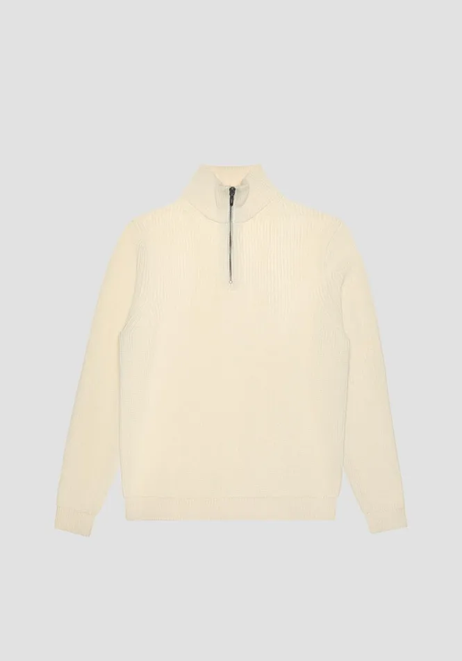 Knitwear Men Antony Morato Regular Fit Light Colour Sweater With Zip In Merino Wool Blend White