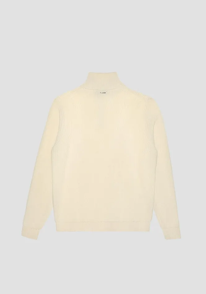 Knitwear Men Antony Morato Regular Fit Light Colour Sweater With Zip In Merino Wool Blend White