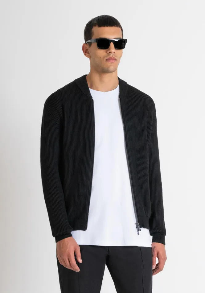 Knitwear Men Antony Morato Regular Fit Sweater In Black Worked Wool Blend Black