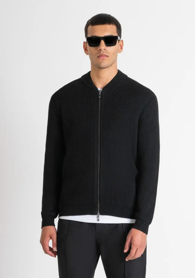 Knitwear Men Antony Morato Regular Fit Sweater In Black Worked Wool Blend Black