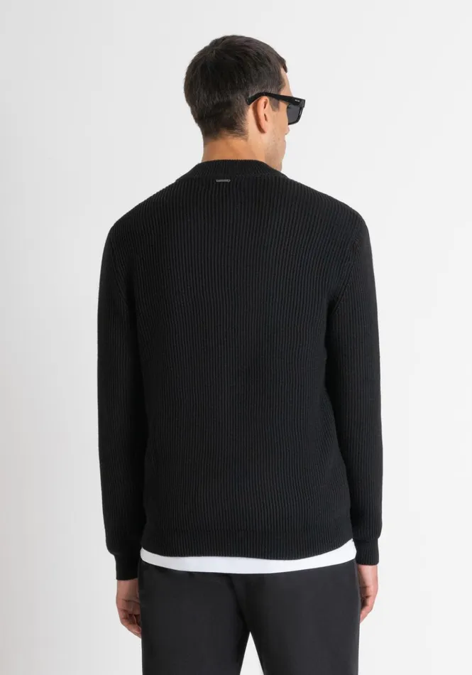 Knitwear Men Antony Morato Regular Fit Sweater In Black Worked Wool Blend Black