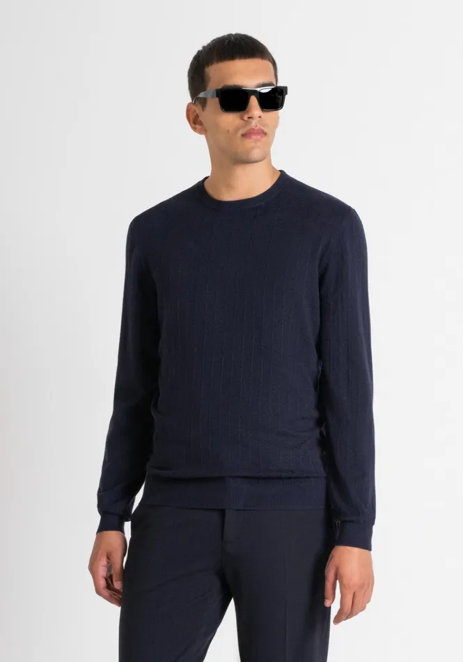 Knitwear Men Antony Morato Regular Fit Sweater In Viscose With Jacquard Pattern Blue Ink