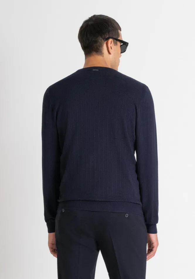 Knitwear Men Antony Morato Regular Fit Sweater In Viscose With Jacquard Pattern Blue Ink