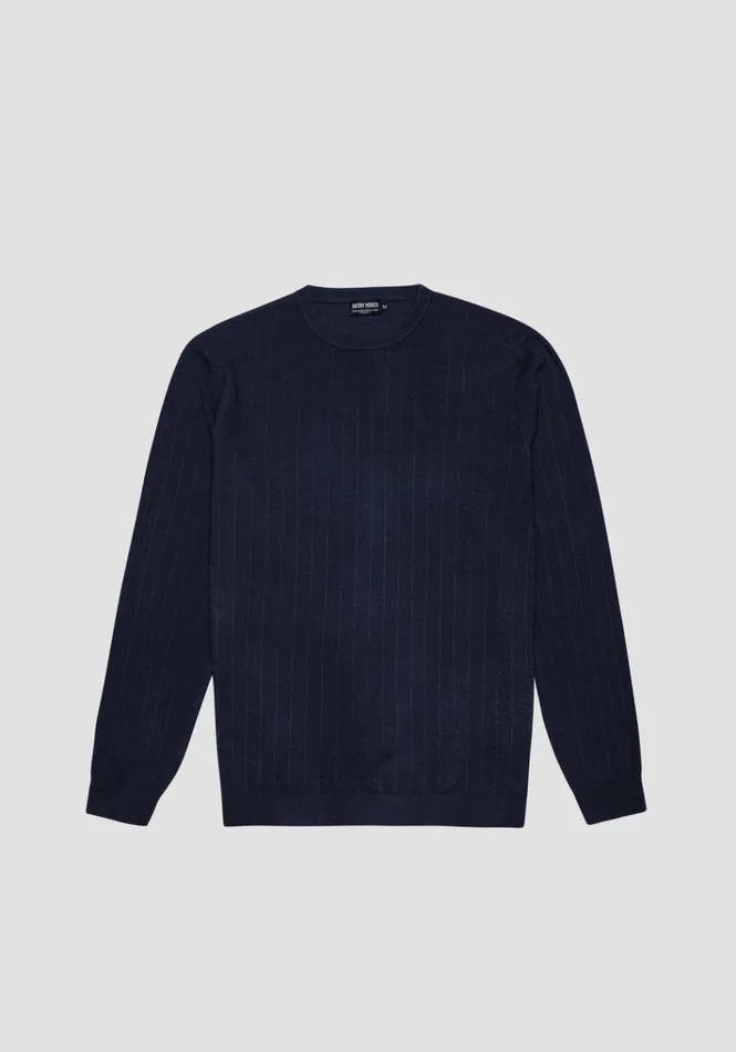 Knitwear Men Antony Morato Regular Fit Sweater In Viscose With Jacquard Pattern Blue Ink