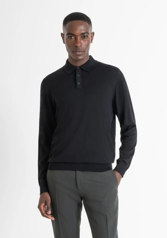 Knitwear Men Antony Morato Regular Fit Sweater With Collar In Wool Blend Black