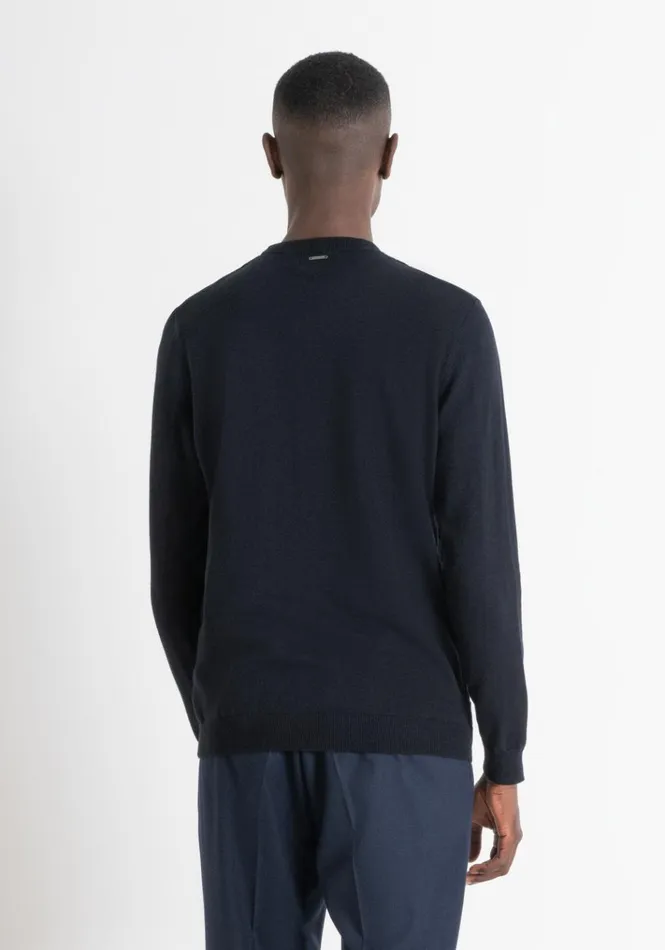 Knitwear Men Antony Morato Regular Fit Wool Blend Jumper With Geometric Pattern Blue Ink
