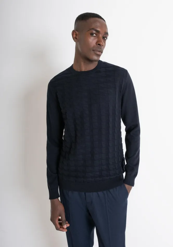 Knitwear Men Antony Morato Regular Fit Wool Blend Jumper With Geometric Pattern Blue Ink
