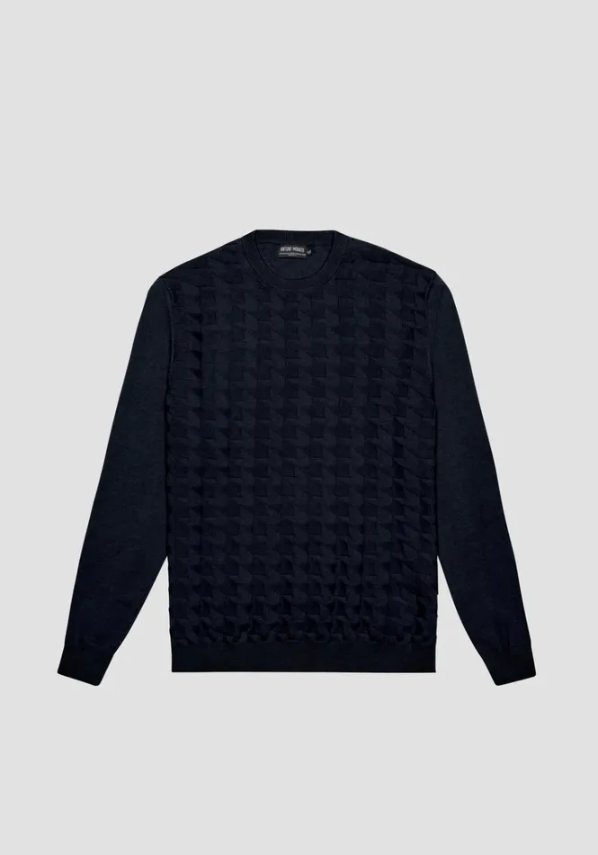 Knitwear Men Antony Morato Regular Fit Wool Blend Jumper With Geometric Pattern Blue Ink