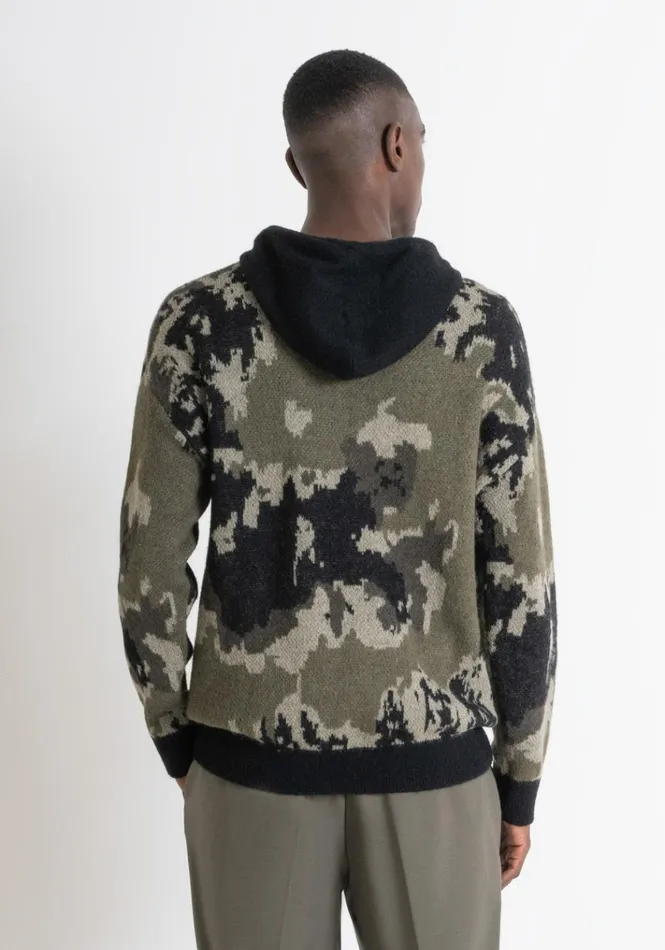 Knitwear Men Antony Morato Relaxed Fit Hoodie In Camouflage Mixed Fabric Army Green