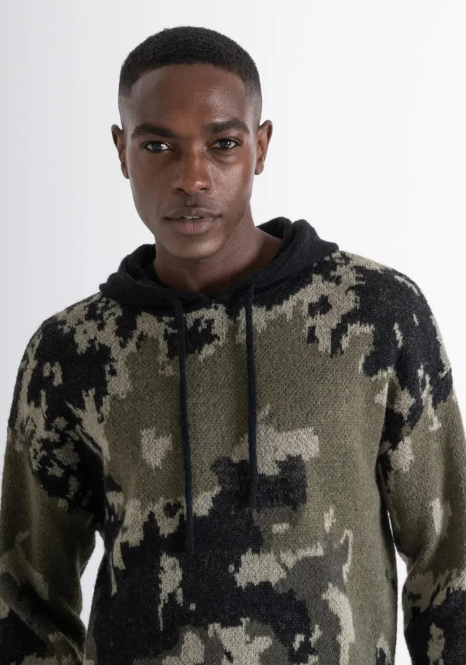 Knitwear Men Antony Morato Relaxed Fit Hoodie In Camouflage Mixed Fabric Army Green