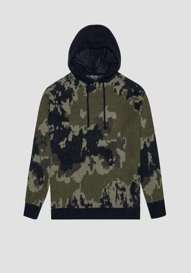 Knitwear Men Antony Morato Relaxed Fit Hoodie In Camouflage Mixed Fabric Army Green