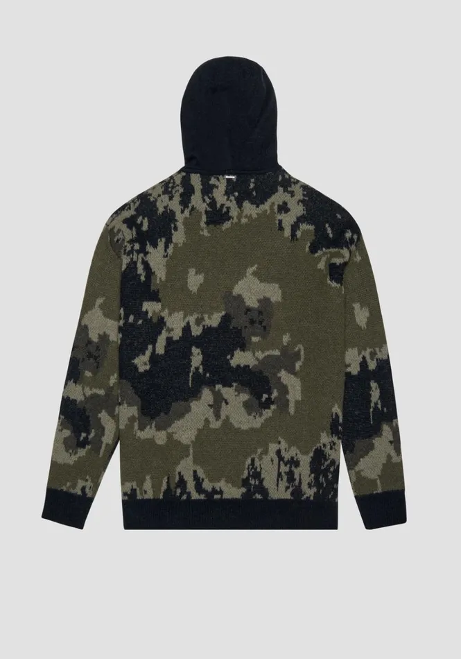 Knitwear Men Antony Morato Relaxed Fit Hoodie In Camouflage Mixed Fabric Army Green