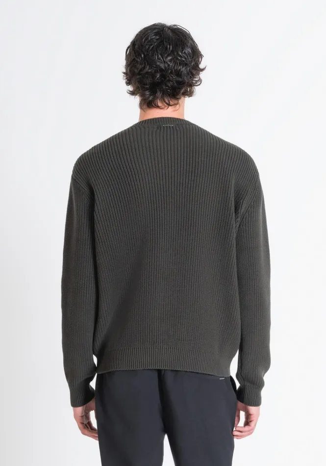 Knitwear Men Antony Morato Relaxed Fit Sweater In Cotton With Pocket Dark Olive Green