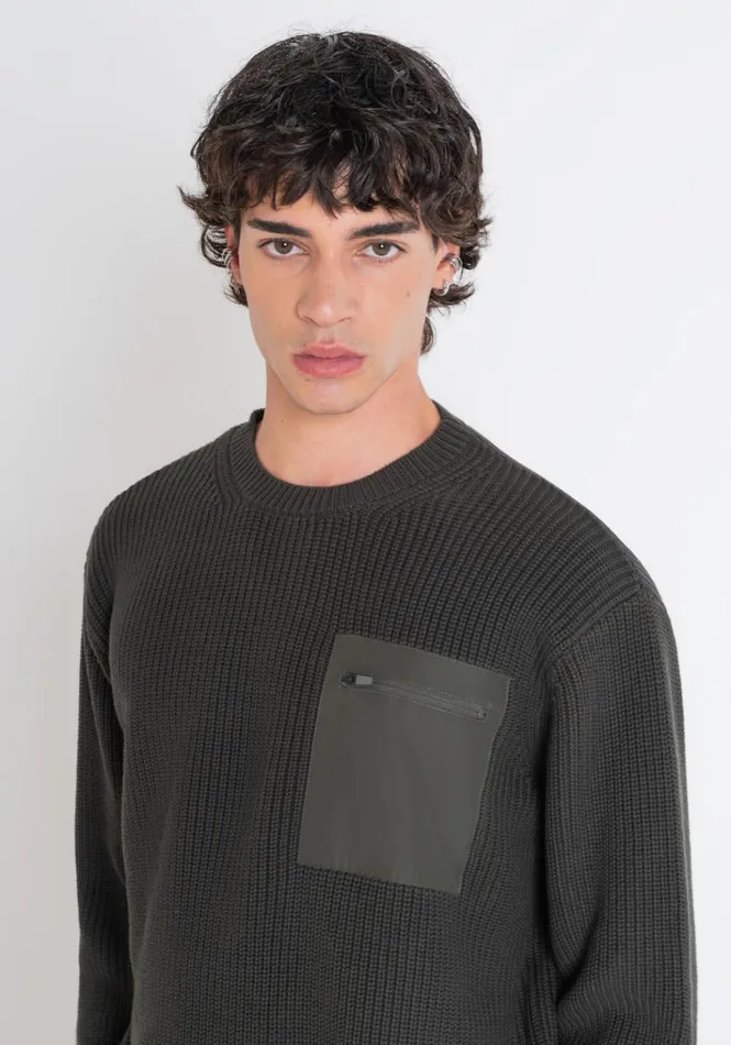 Knitwear Men Antony Morato Relaxed Fit Sweater In Cotton With Pocket Dark Olive Green