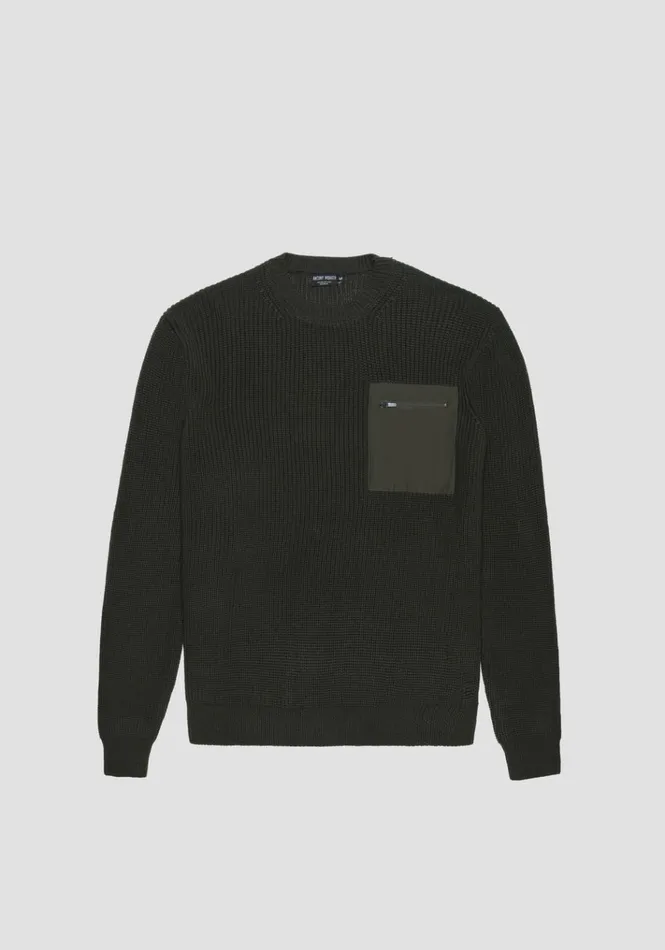 Knitwear Men Antony Morato Relaxed Fit Sweater In Cotton With Pocket Dark Olive Green