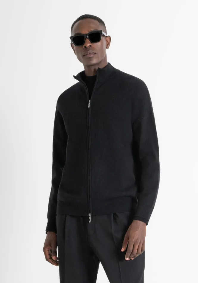 Knitwear Men Antony Morato Relaxed Fit Sweater With Zip In Black Yarn Blend Black