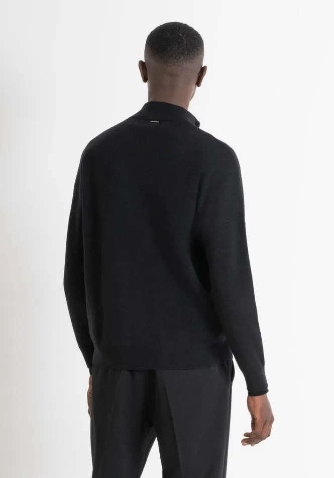 Knitwear Men Antony Morato Relaxed Fit Sweater With Zip In Black Yarn Blend Black