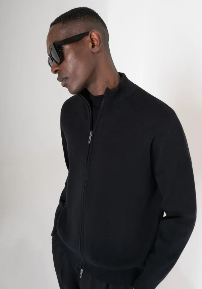 Knitwear Men Antony Morato Relaxed Fit Sweater With Zip In Black Yarn Blend Black