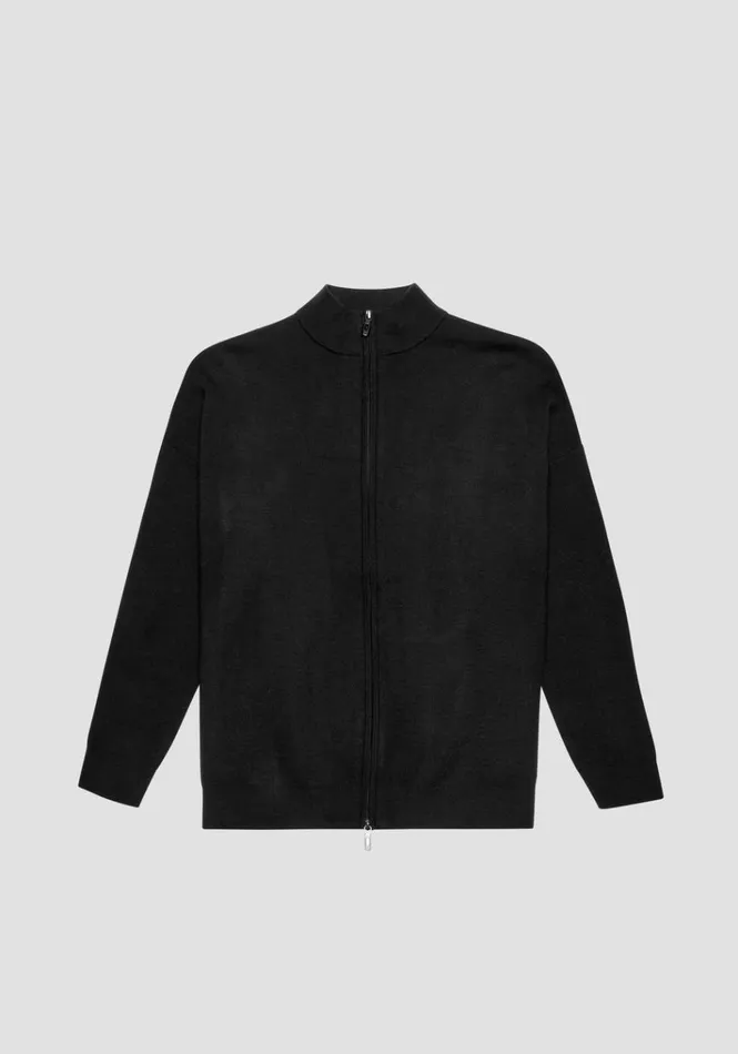 Knitwear Men Antony Morato Relaxed Fit Sweater With Zip In Black Yarn Blend Black