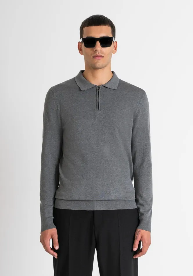 Knitwear Men Antony Morato Slim Fit Collar Grey Sweater In Elastic Viscose Medium Melgrey Knitwear Men Antony Morato Slim Fit Collar Grey Sweater In Elastic Viscose Medium Melgrey