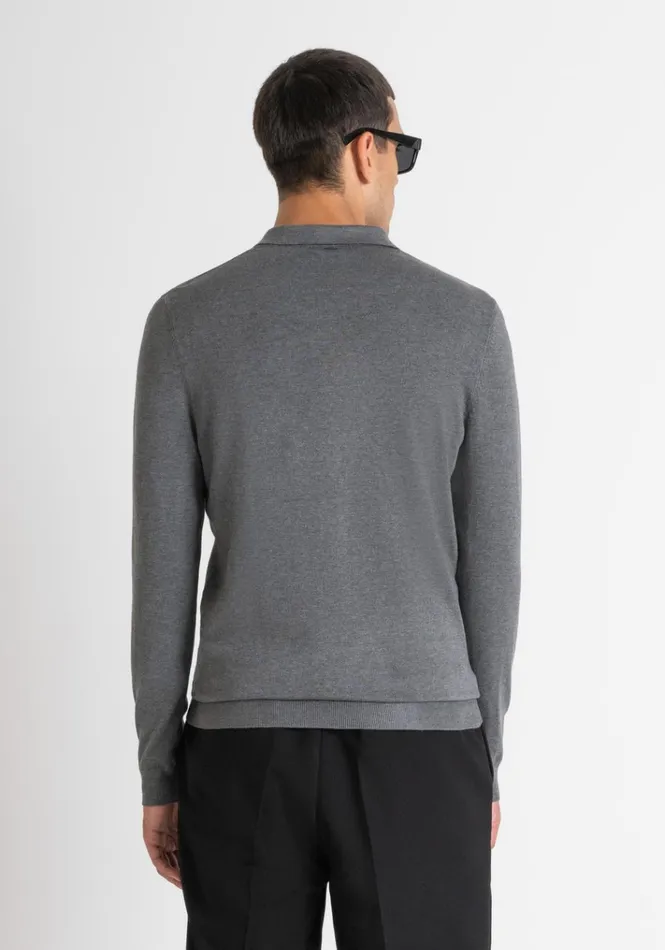 Knitwear Men Antony Morato Slim Fit Collar Grey Sweater In Elastic Viscose Medium Melgrey