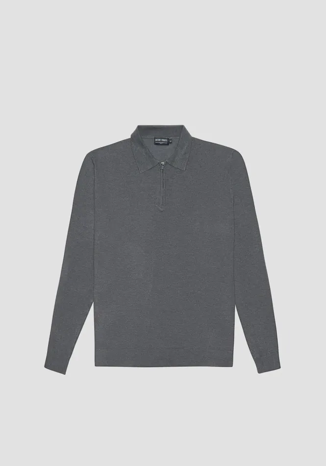 Knitwear Men Antony Morato Slim Fit Collar Grey Sweater In Elastic Viscose Medium Melgrey