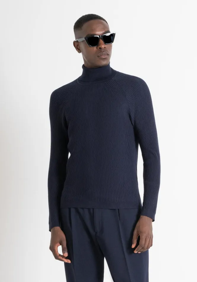 Knitwear Men Antony Morato Slim Fit Sweater In Elastic Viscose Blue Ink