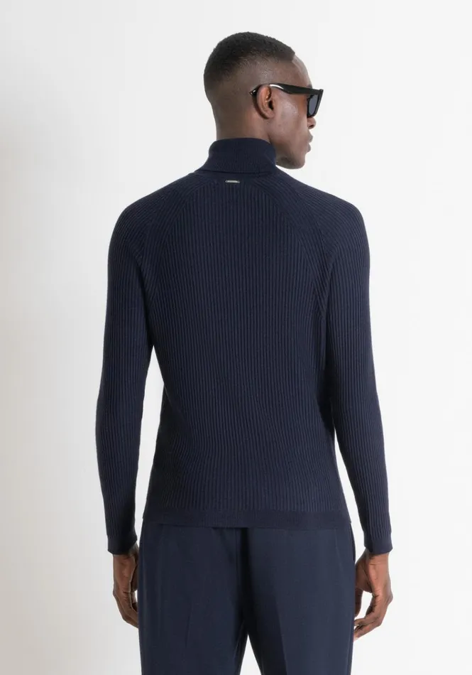 Knitwear Men Antony Morato Slim Fit Sweater In Elastic Viscose Blue Ink
