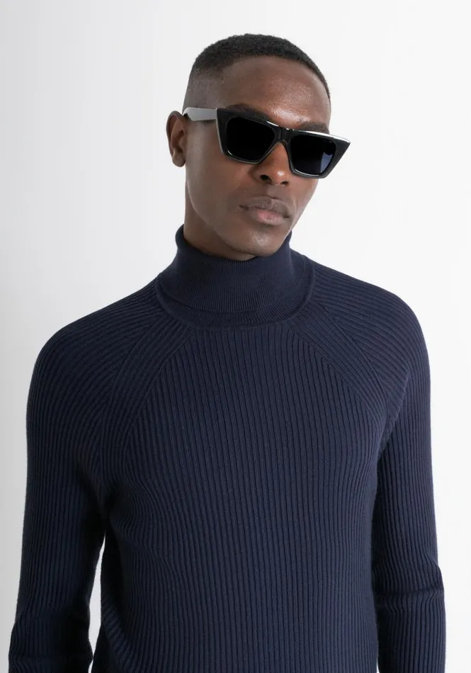 Knitwear Men Antony Morato Slim Fit Sweater In Elastic Viscose Blue Ink