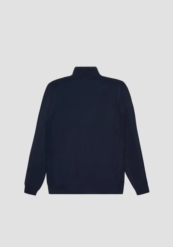 Knitwear Men Antony Morato Slim Fit Sweater In Viscose Blend With Zip And Rubberised Logo Blue Ink