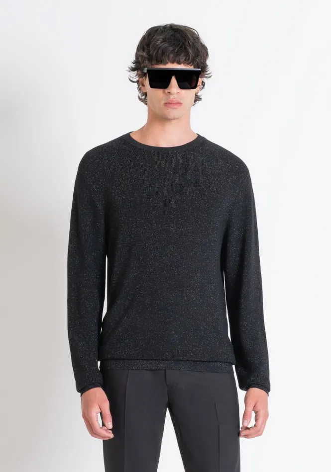 Knitwear Men Antony Morato Slim Fit Sweatshirt In Lurex Wool Blend Black