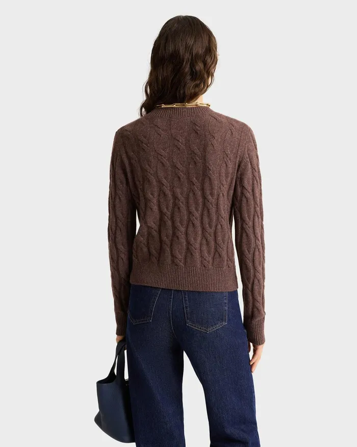 Knitwear Women Sporty and Rich Faubourg Cableknit Wool Cashmere Crewneck 8211 ChocolateCream