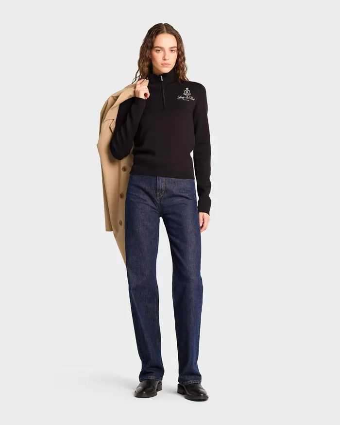 Knitwear Women Sporty and Rich Vendome Minimal Quarter Zip 8211 Black