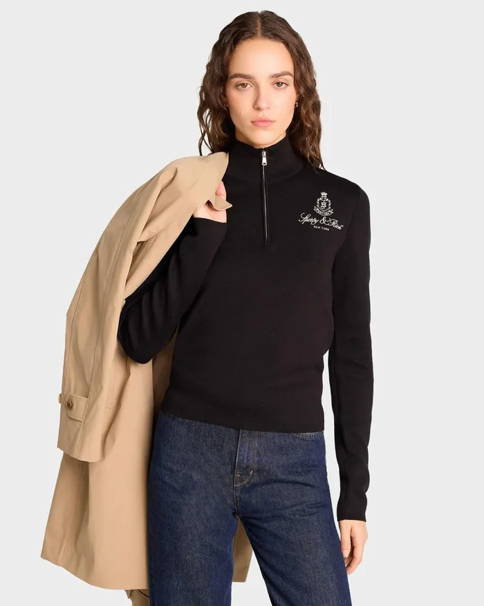 Knitwear Women Sporty and Rich Vendome Minimal Quarter Zip 8211 Black