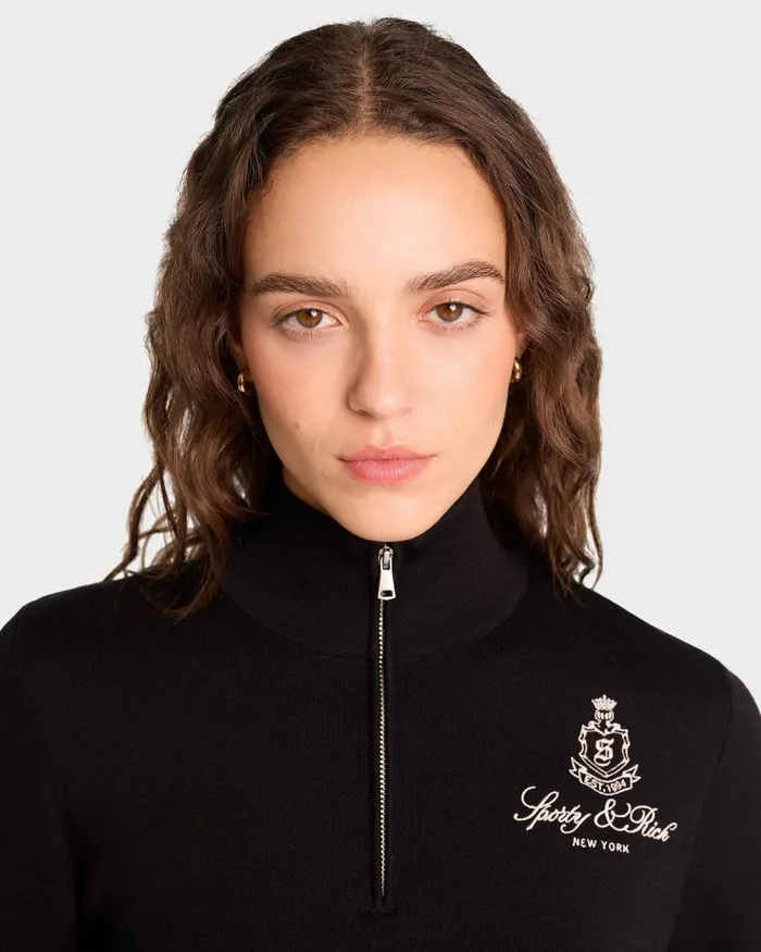 Knitwear Women Sporty and Rich Vendome Minimal Quarter Zip 8211 Black