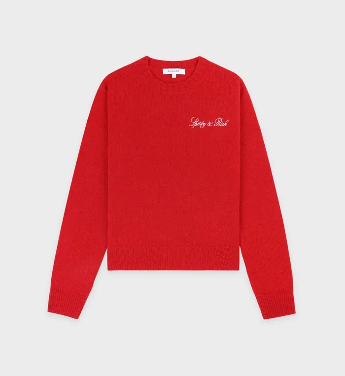 Knitwear Women Sporty and Rich Vendome Script Cashmere Crewneck 8211 RubyWhite