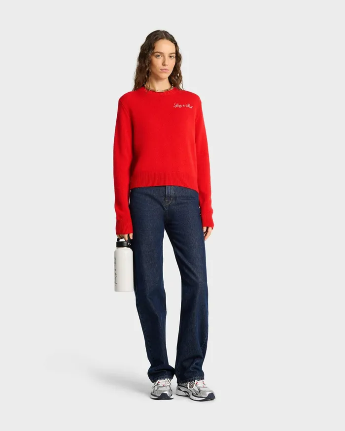 Knitwear Women Sporty and Rich Vendome Script Cashmere Crewneck 8211 RubyWhite