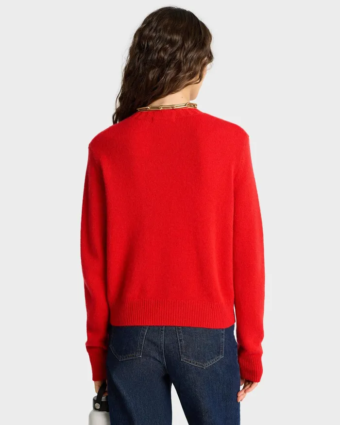 Knitwear Women Sporty and Rich Vendome Script Cashmere Crewneck 8211 RubyWhite