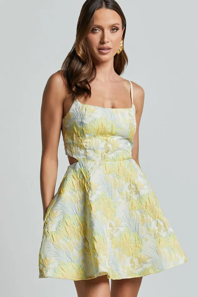 Lauraine Mini Dress 8211 Strappy Straight Neck Back Cut Out Dress In Lemon Women Showpo Dresses