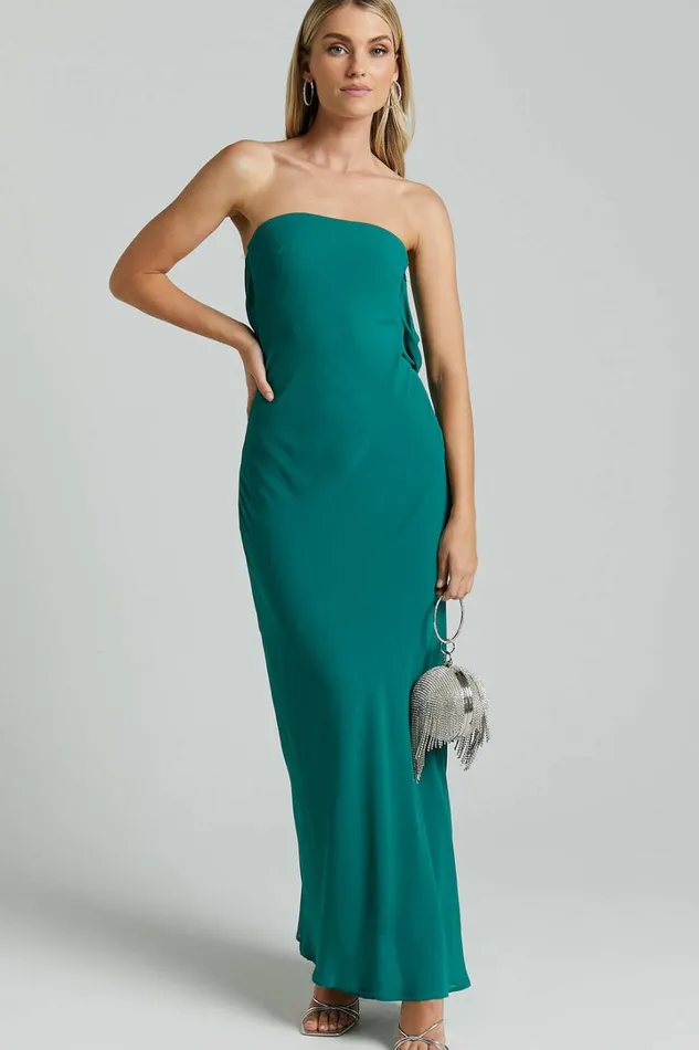 Laurelle Maxi Dress 8211 Strapless Straight Neck Tie Back Cowl Slip In Jade Green Women Showpo Dresses Laurelle Maxi Dress 8211 Strapless Straight Neck Tie Back Cowl Slip In Jade Green Women Showpo Dresses