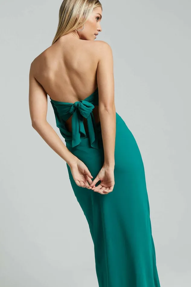 Laurelle Maxi Dress 8211 Strapless Straight Neck Tie Back Cowl Slip In Jade Green Women Showpo Dresses