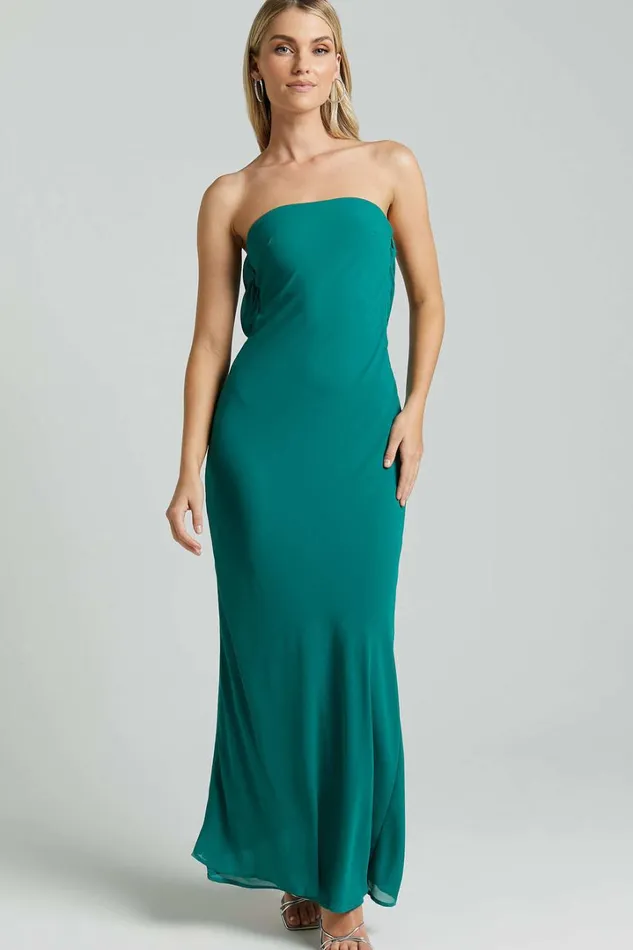 Laurelle Maxi Dress 8211 Strapless Straight Neck Tie Back Cowl Slip In Jade Green Women Showpo Dresses