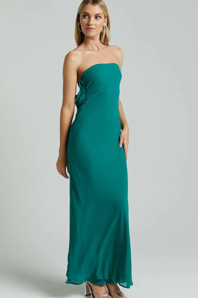 Laurelle Maxi Dress 8211 Strapless Straight Neck Tie Back Cowl Slip In Jade Green Women Showpo Dresses