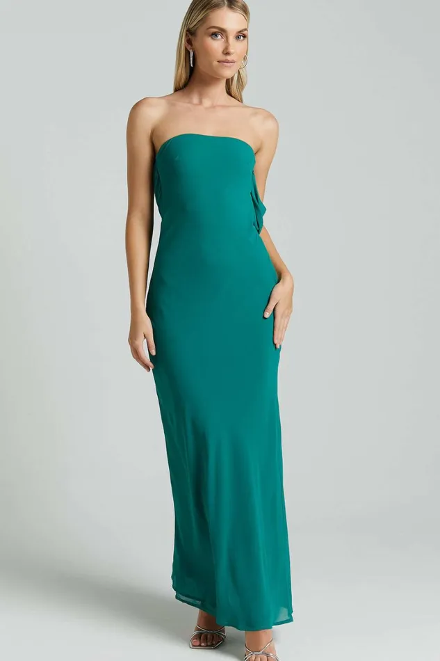 Laurelle Maxi Dress 8211 Strapless Straight Neck Tie Back Cowl Slip In Jade Green Women Showpo Dresses