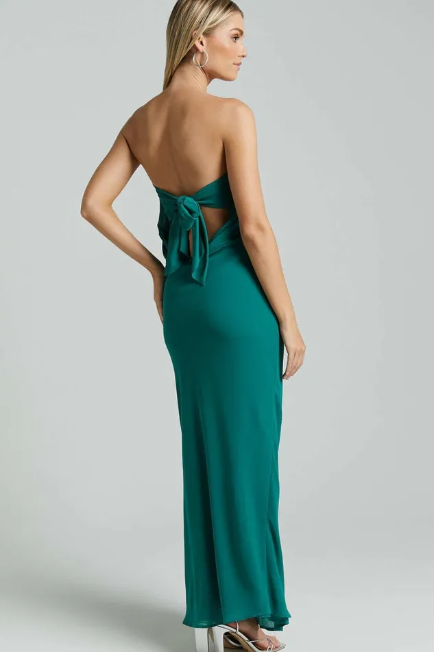 Laurelle Maxi Dress 8211 Strapless Straight Neck Tie Back Cowl Slip In Jade Green Women Showpo Dresses