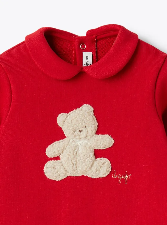 Layette Baby 036 Il Gufo Cotton Fleece Jumpsuit With Appliqu