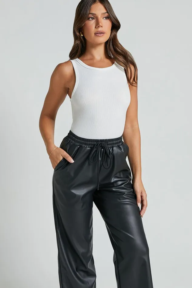 Leah Pants 8211 High Waist Drawstring Faux Leather Pants In Black Women Showpo Pants