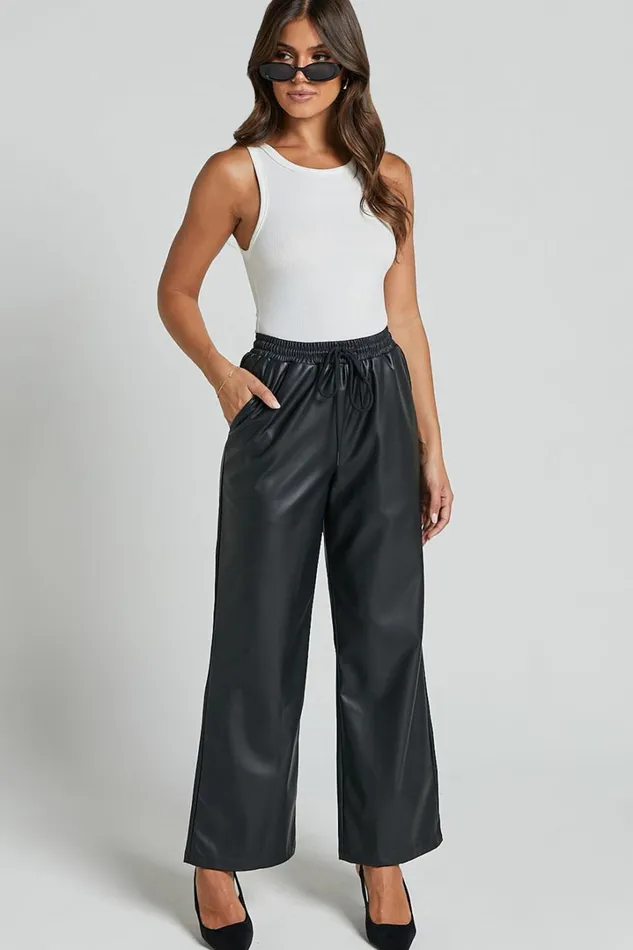 Leah Pants 8211 High Waist Drawstring Faux Leather Pants In Black Women Showpo Pants