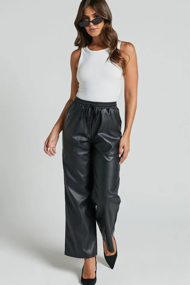 Leah Pants 8211 High Waist Drawstring Faux Leather Pants In Black Women Showpo Pants